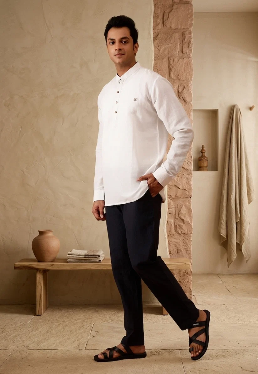 Short Kurta White Cotton Linen