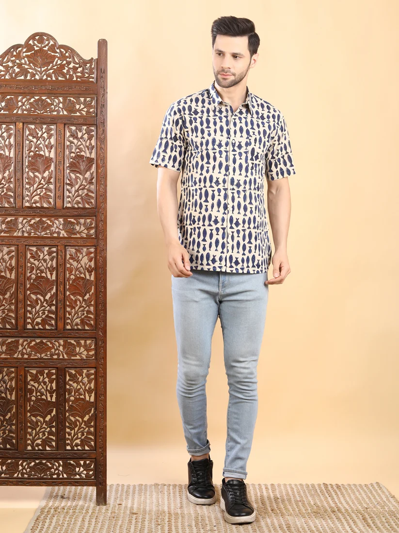 Hand block Print Half Sleeves Shirt