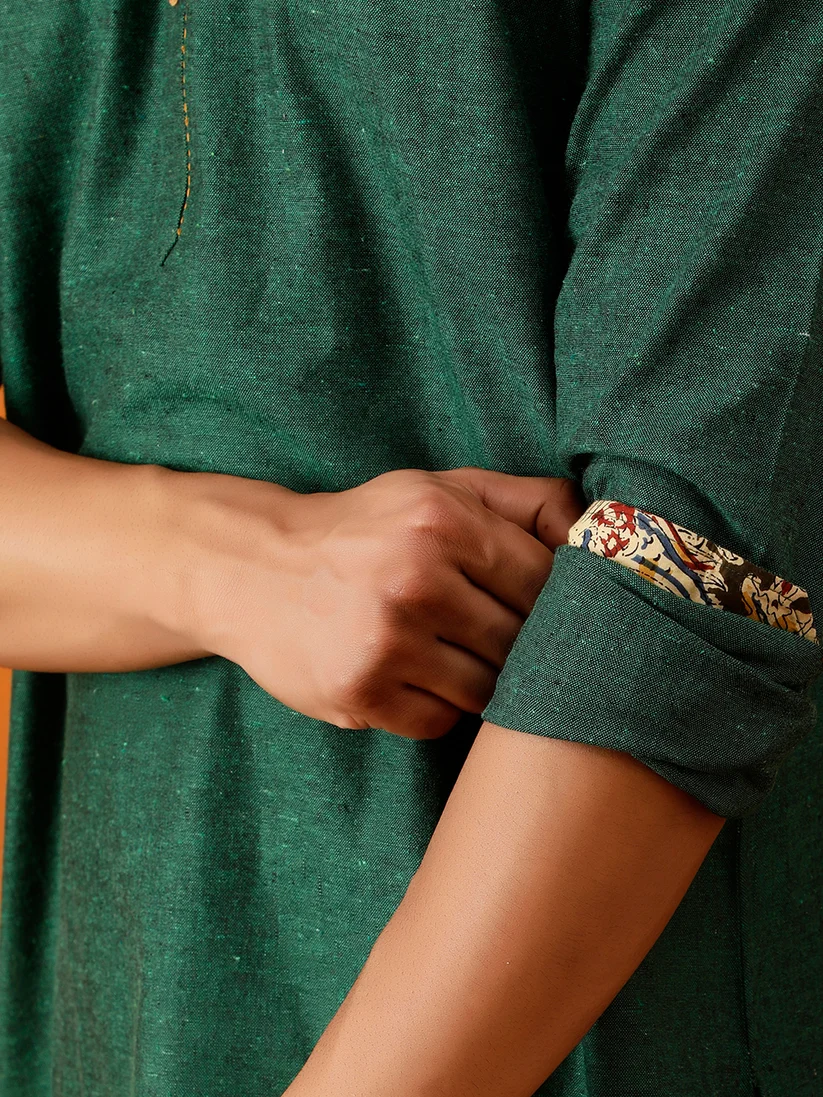 Short Kurta in Mangalgiri Cotton - Green