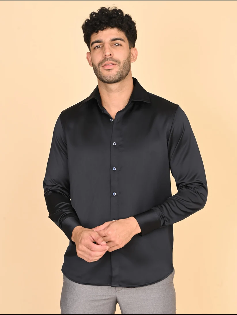 Black Silk Satin Shirt