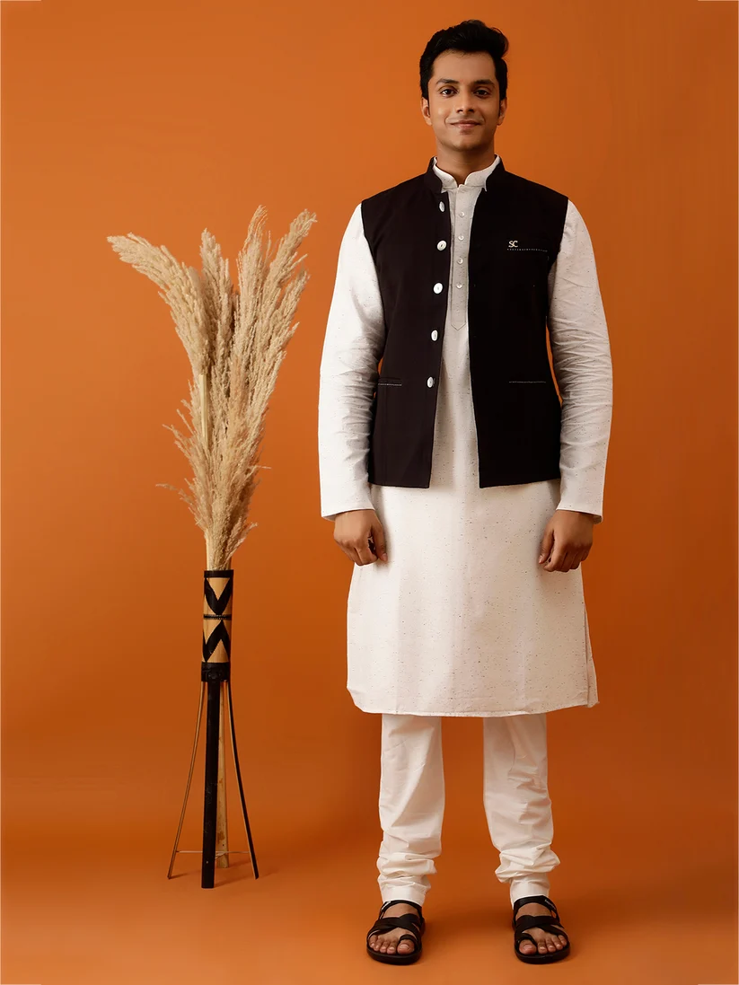 Grey Ikkat Nehru Reversible Bundi