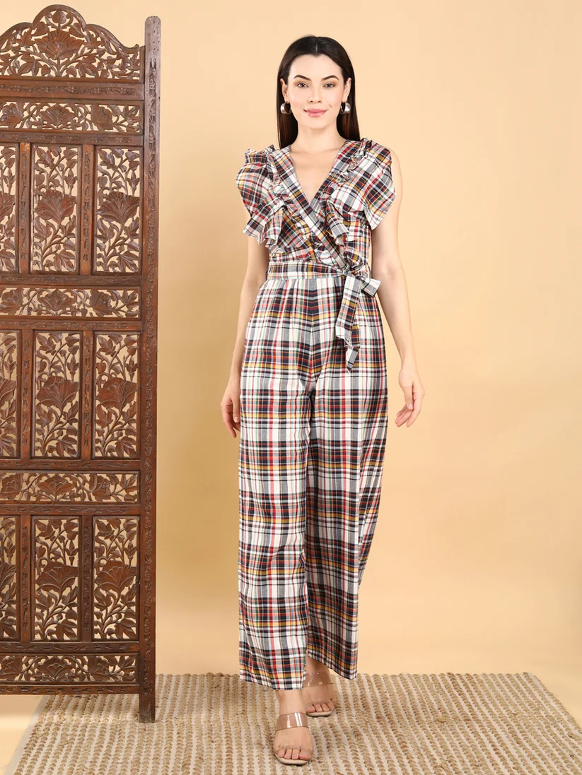 Multicolor Ruffle Wrap Jumpsuit