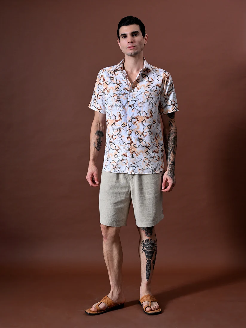 Beach wear Printed Shirt In Cotton Linen