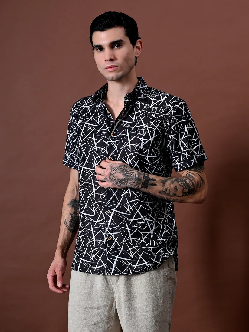 Beach wear Printed Shirt In Cotton Linen Blend