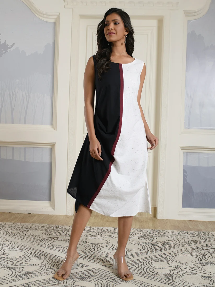 Two Tone Dress In Cotton Handloom