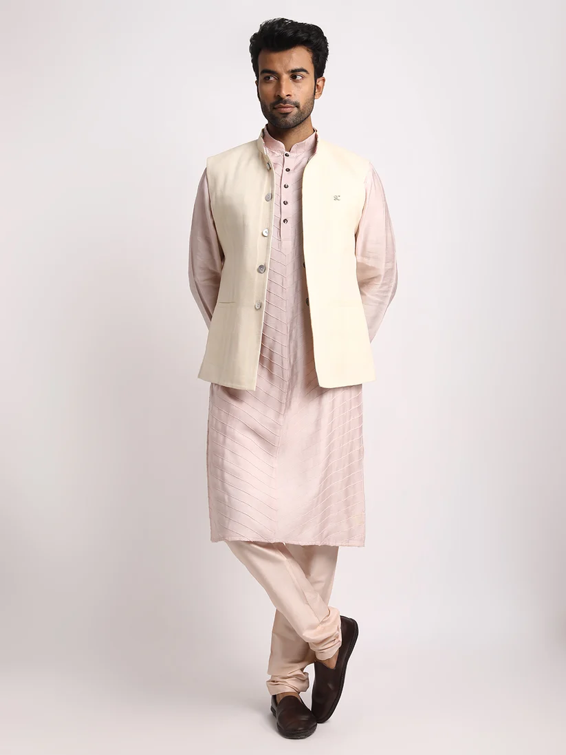 Yarn Dyed MultiColor and Ivory Solid Reversible Bundi