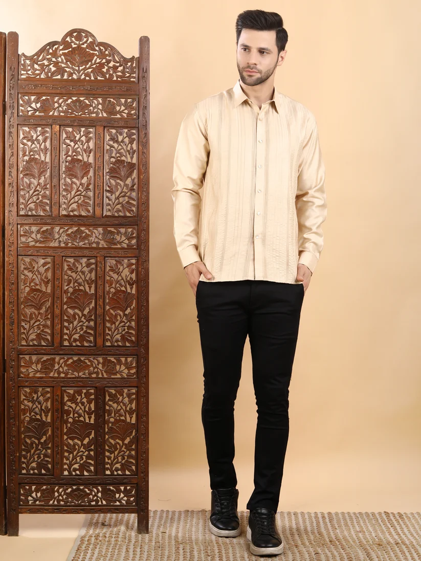 Full sleeve Shirt in Silk Cotton with Pin Tuck Detailing