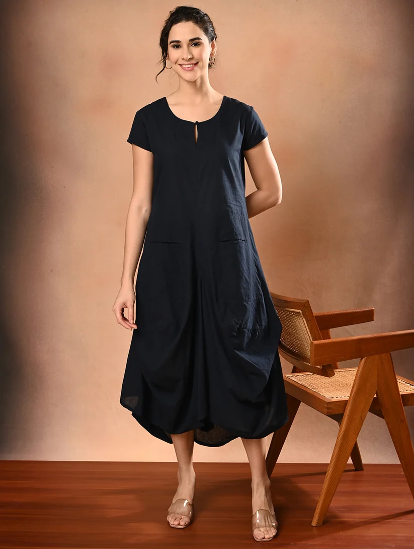 Cotton Dress in Handloom Mangalgiri - Blue
