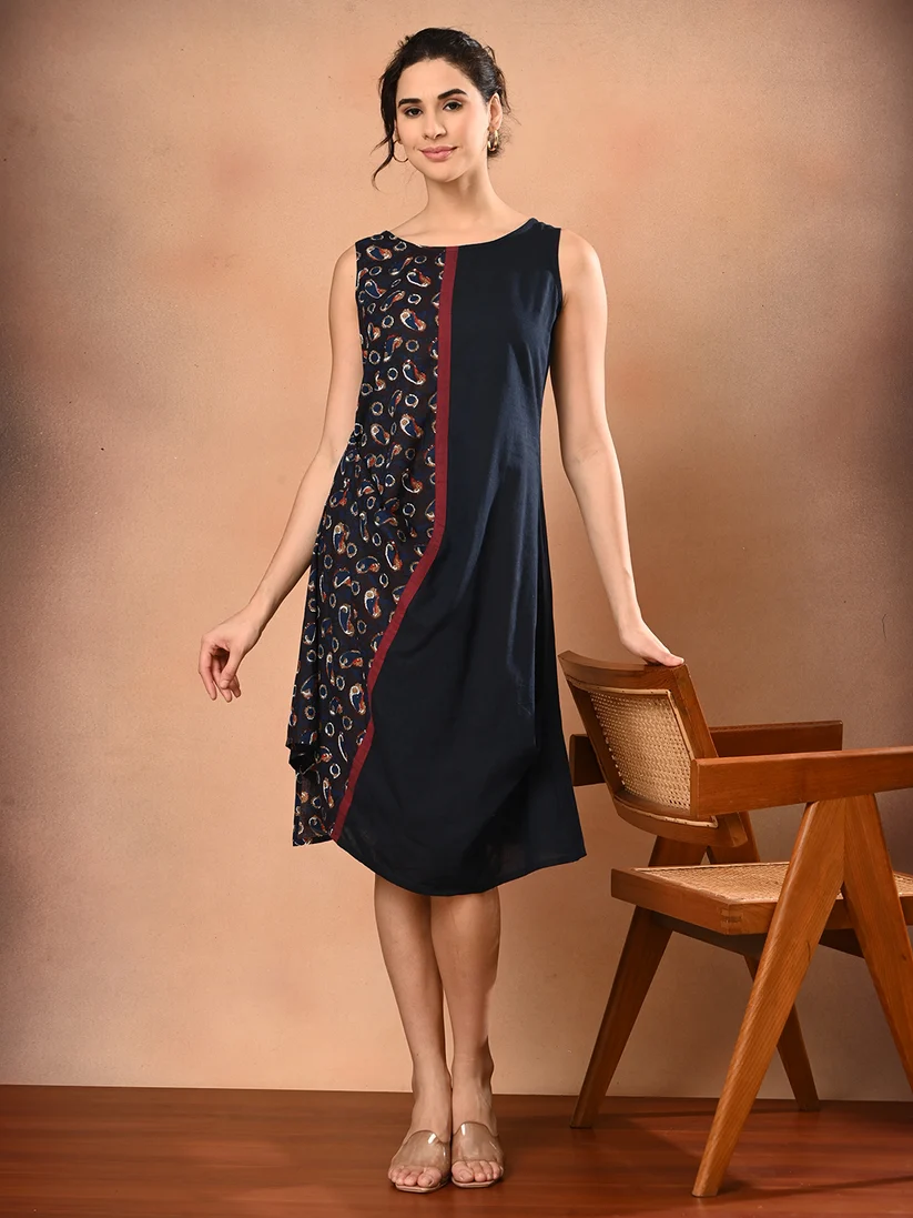 Two Tone Dress In Cotton Handloom