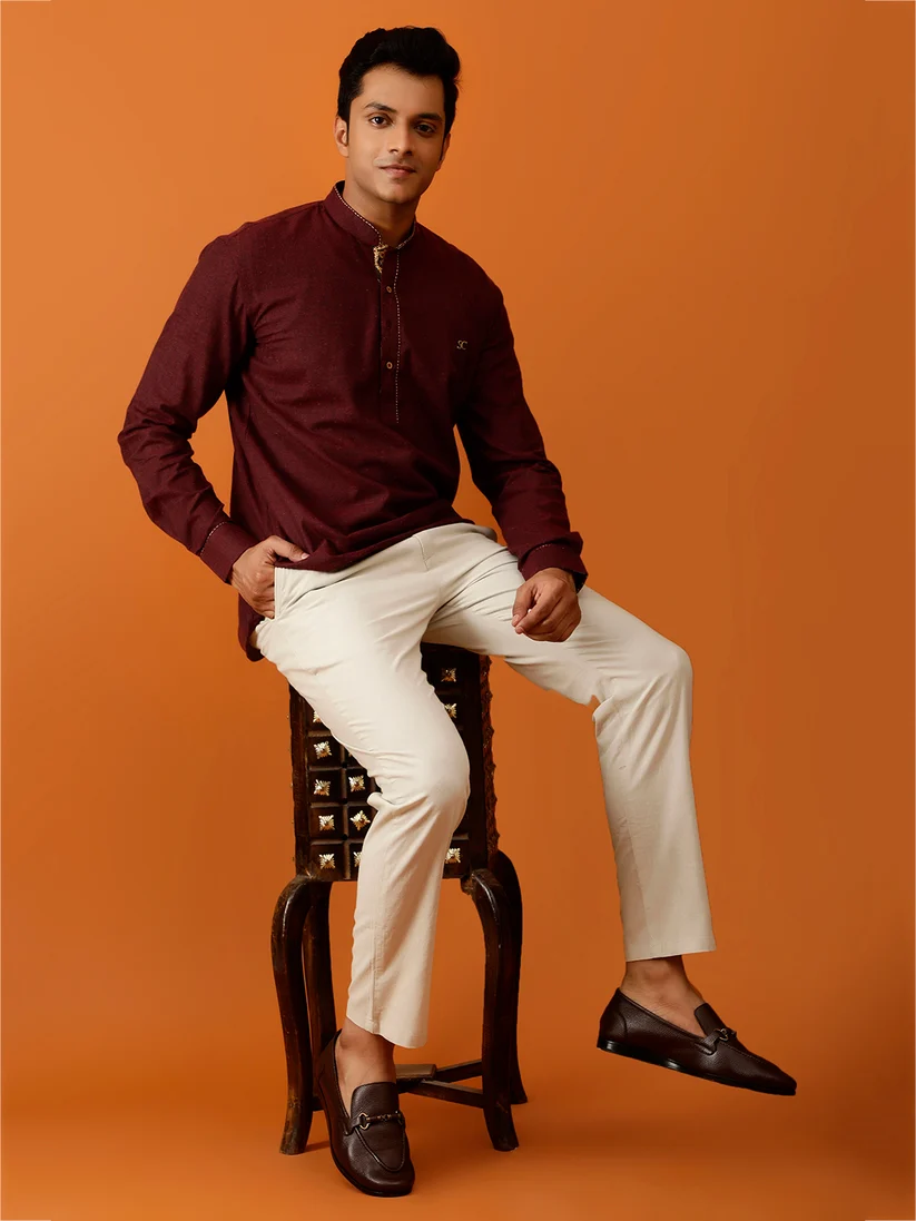 Short Kurta in Mangalgiri Cotton Mehroon
