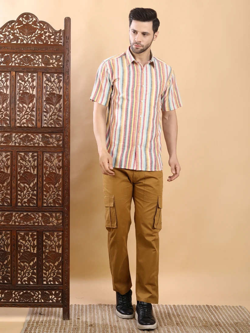 Half Sleeves Multicolor Yarn Dyed Cotton