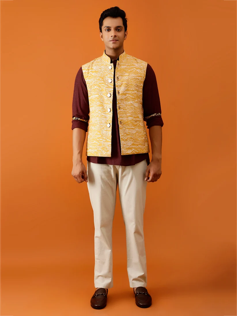 Mustard and Ikkat Black Reversible Jacket