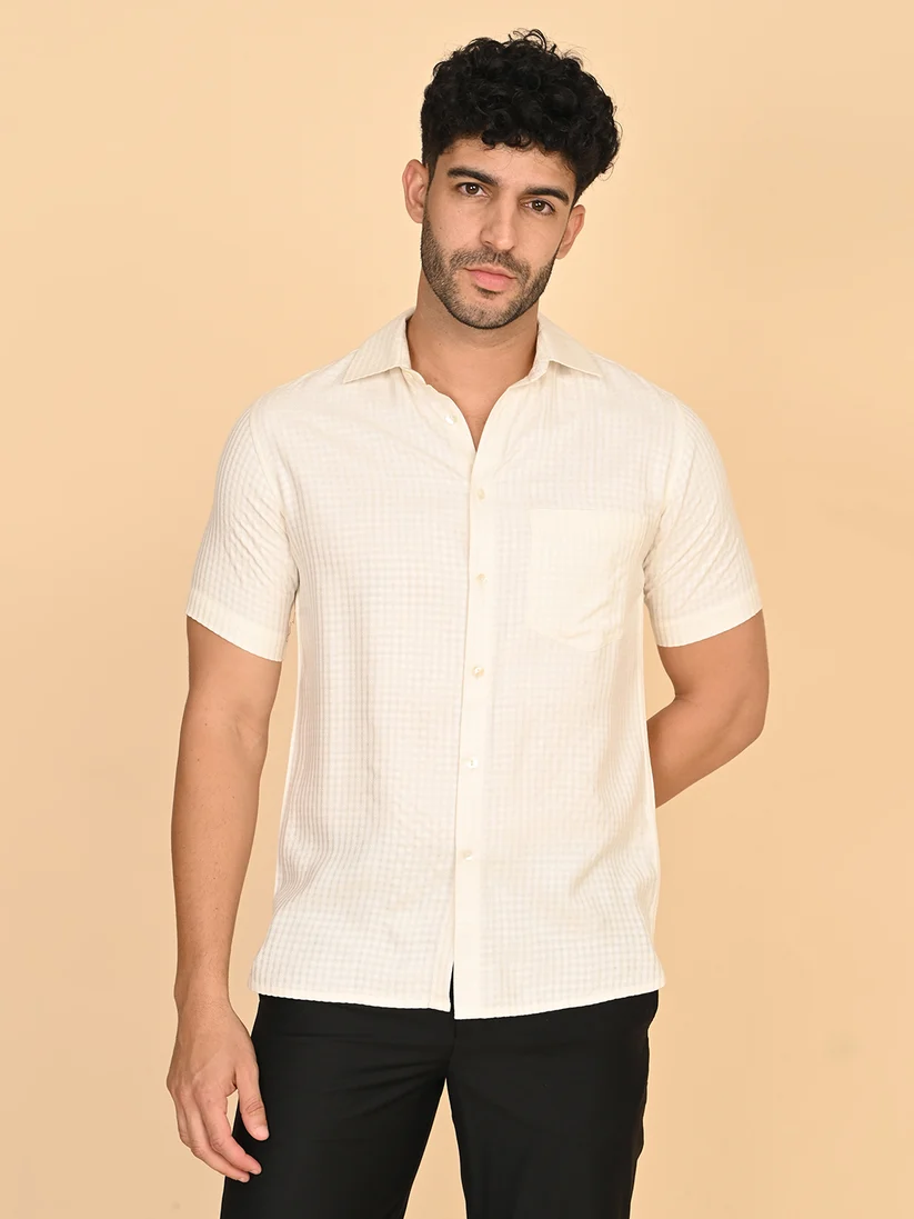 Half Sleeve Shirt in Silk Cotton Dobby