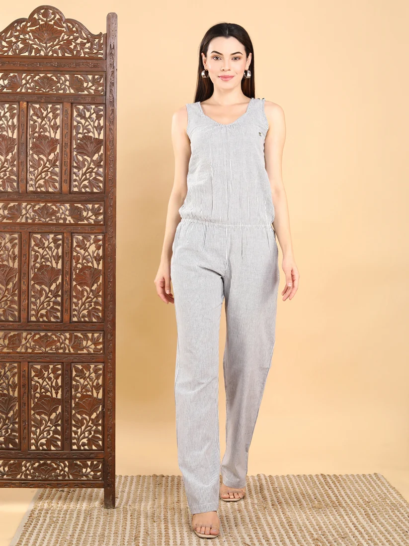 Striped Sleeveless Cotton Jumpsuit