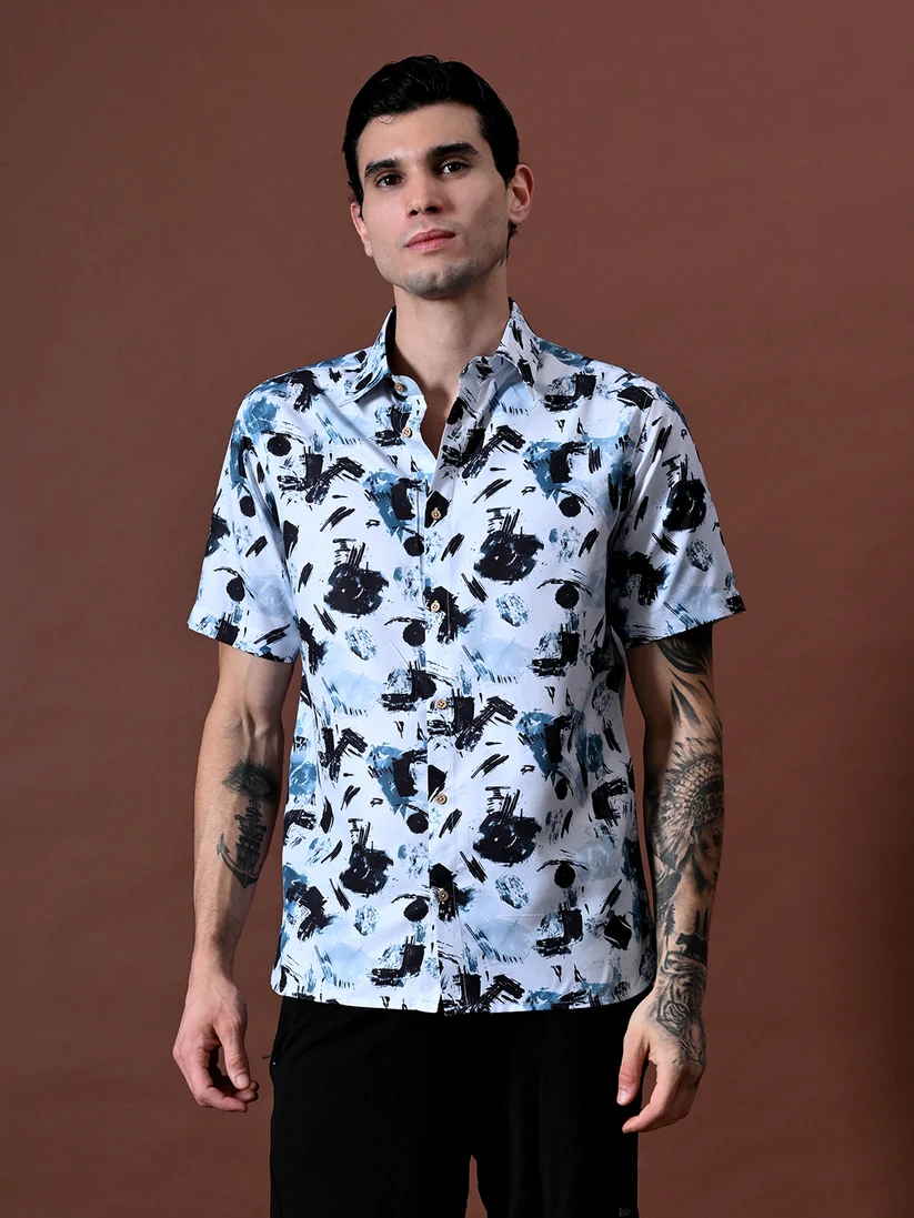 Beach wear Printed Shirt In Cotton Linen Blend