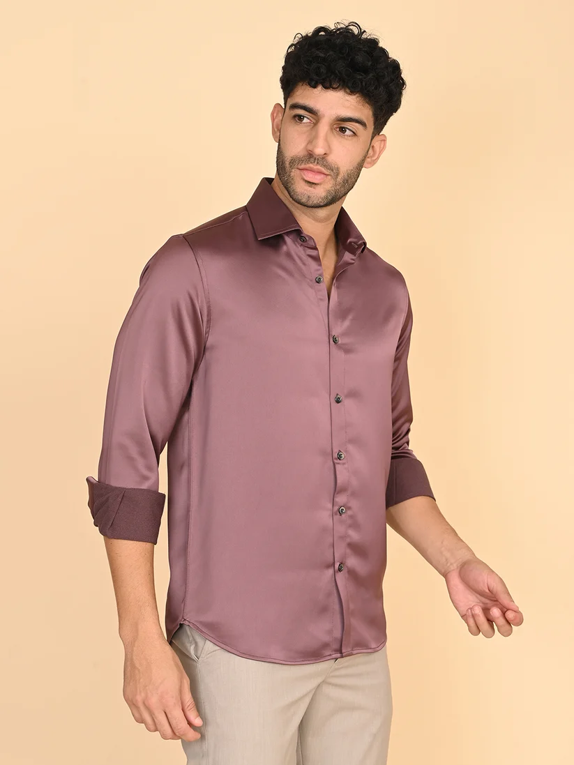 Wine Silk Satin Shirt