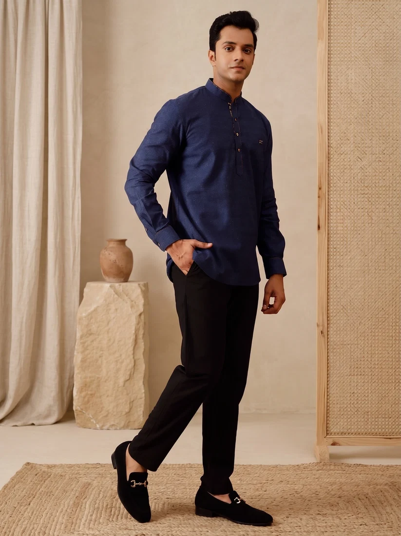 Short Kurta Navy Blue Full-Sleeve