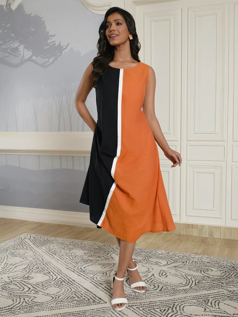 Two Tone Dress In Cotton Handloom
